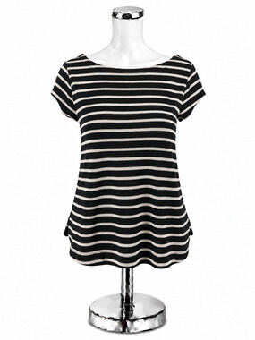 LOFT Striped Keyhole Tie-Back Knit Top Black White NWT Size XS